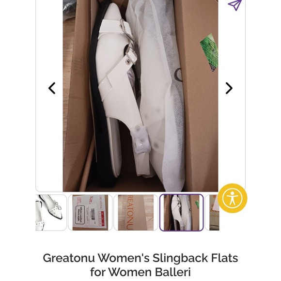 Greatonu Womens Slingback Flats White Patent Buckle Pointed Toe FLGR081-WTPT-11 - Picture 2 of 4